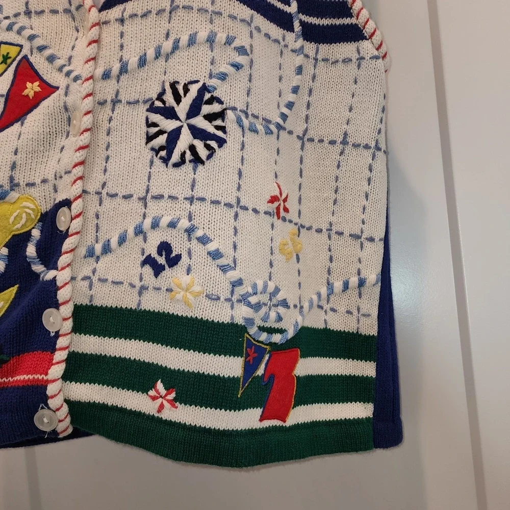 Vtg Donnkenny Ocean Sailing Sweater Button Vest L Nautical Yacht Coastal Grandma